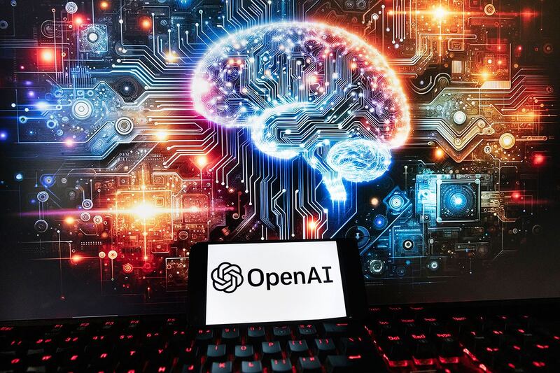 2023年12月8日，美国波士顿一台计算机显示器上显示的OpenAI 徽标以及由ChatGPT的Dall-E 文本到图像模型生成的图像。（美联社）