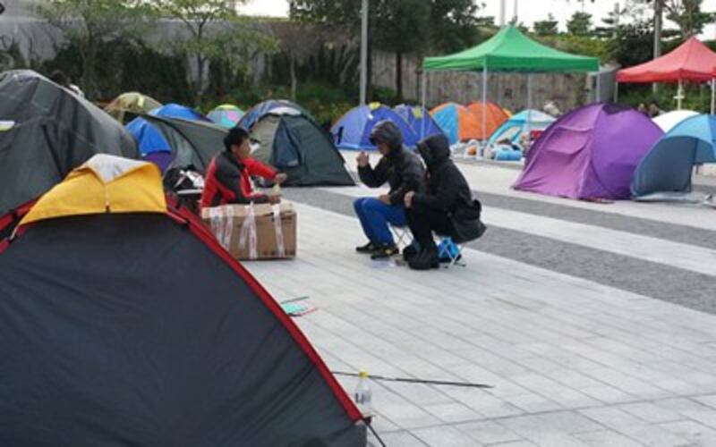 A few protestors remain at the Occupy Central camp outside the Legislative Council in Hong Kong, Dec. 12, 2014.