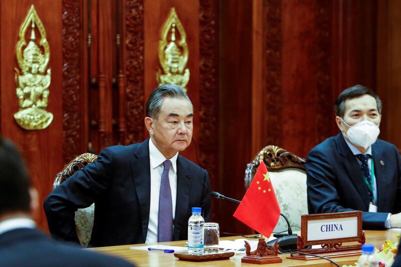 Cambodia's Deputy Prime Minister and Minister of Foreign Affairs Prak Sokhonn meets with China's State Councillor and Foreign Minister Wang Yi in Phnom Penh, Sept. 12, 2021. Credit: Reuters