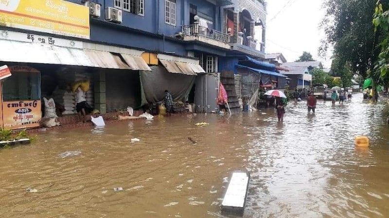 Flooding in Hlaingbwe, in Myanmar's Kayin state, July 26, 2021. Citizen journalist