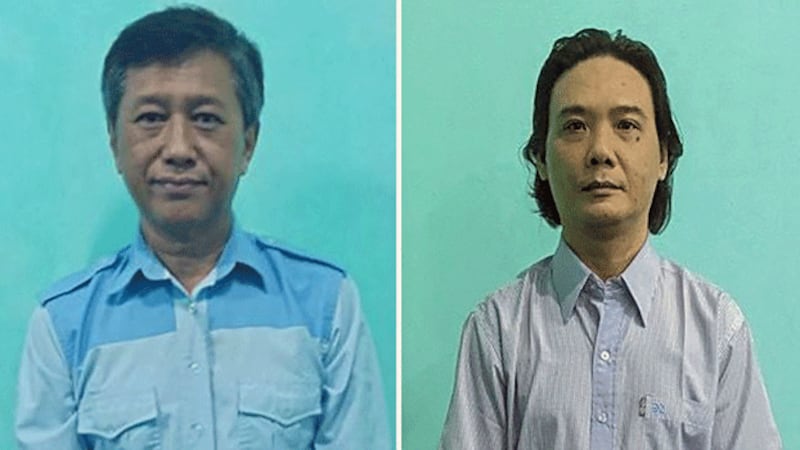 Myanmar democracy activist Ko Jimmy (L) and former Myanmar lawmaker Phyo Zeya Thaw (R) in a combination photo created on June 3, 2022. Credit: AFP/Myanmar's Military Information Team