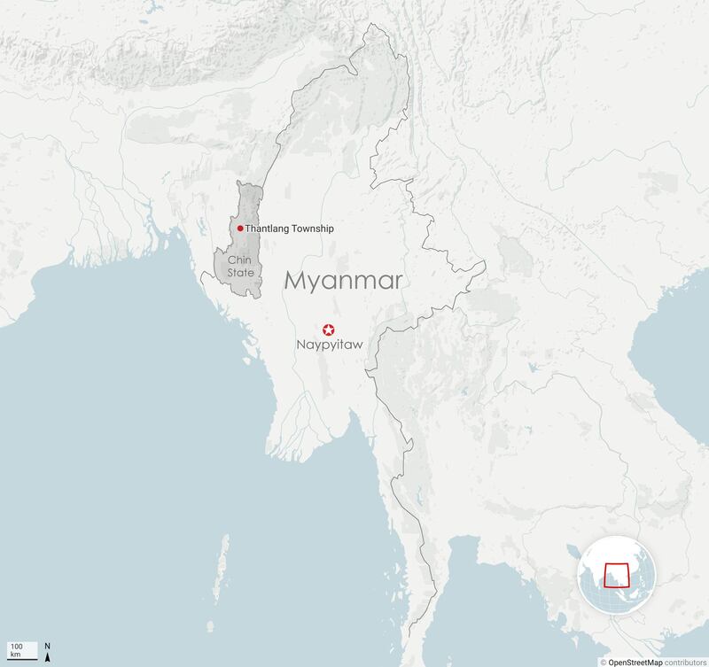 A map shows Thantlang township in Myanmar's Chin state. RFA