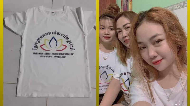 T-shirts declaring Khmer Krom support for International Women’s Day on March 8, shown in an undated photo. To Hoang Chhuong