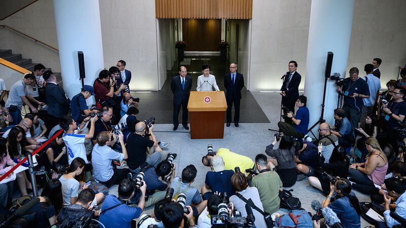 2019年9月5日，香港行政长官林郑月娥召开记者会。（法新社）