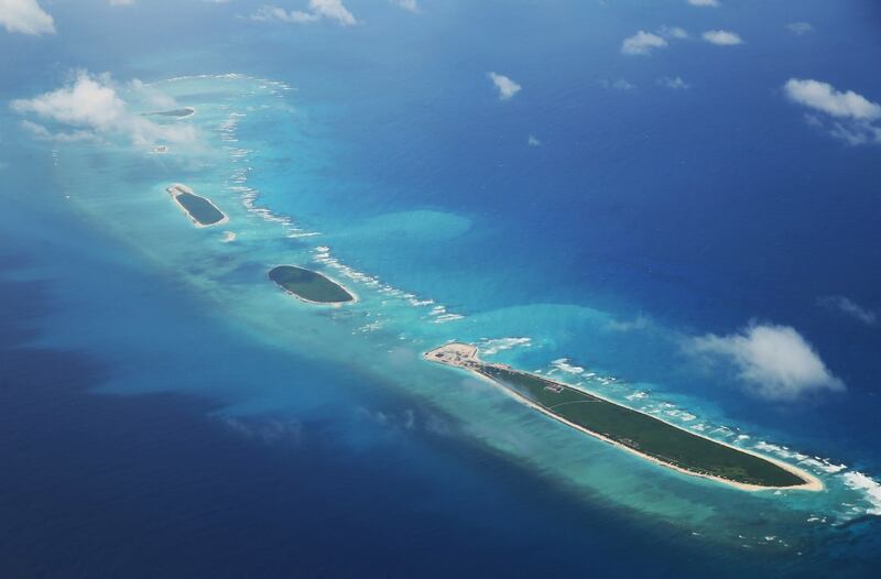 An aerial view of Qilian Yu subgroup in the Paracel islands, which China considers part of Hainan province, Aug. 10, 2018. (AFP)