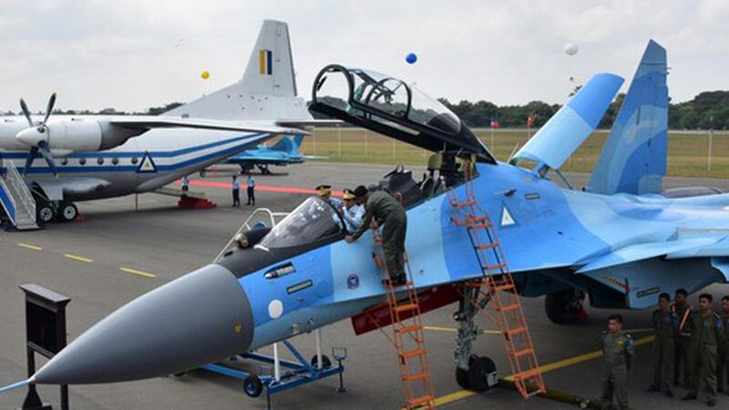 Myanmar Junta chief Senior Gen. Min Aung Hlaing inspects a fighter jet during events marking the 75th anniversary of the air force on Dec. 15, 2022. Credit: Myanmar military