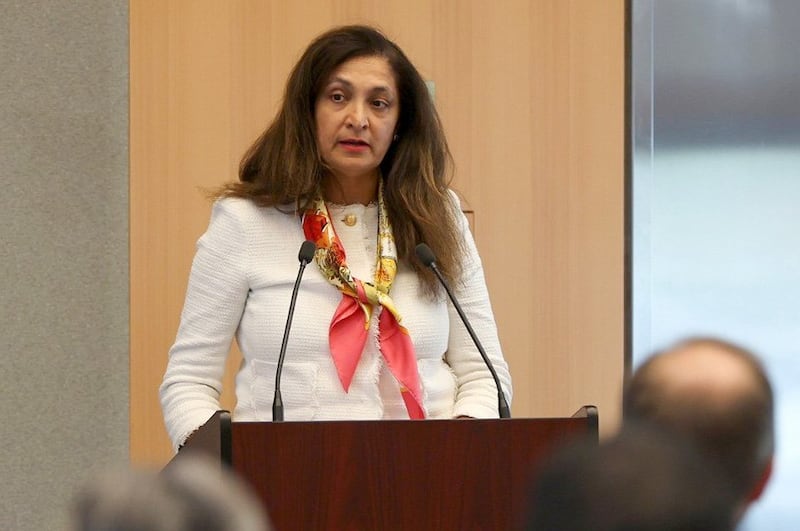 Uzra Zeya, the US Under Secretary for Civilian Security, Democracy, and Human Rights & U.S. Special Coordinator for Tibetan Issues, speaks at a session on the human rights implications of the Dalai Lama's succession, in Geneva, Switzerland, Oct. 4, 2022. Credit: Uzra Zeya, Twitter