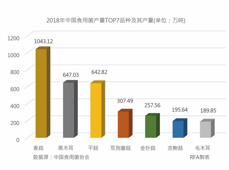 中国食用菌总产量占全球7成以上，香菇是最主要的栽种品种。（法新社）