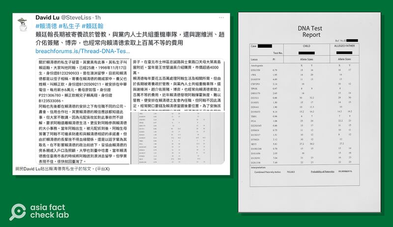 星岛日报引用网民David Lu在社媒的发文，以及他所附的DNA报告。（星岛日报截图）