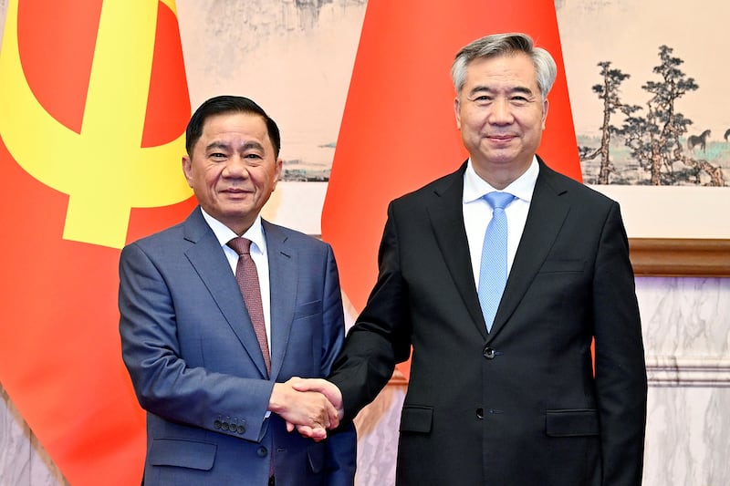 Tran Cam Tu, head of Vietnam’s Party Secretariat, meets with Li Xi, a member of the Chinese Communist Party’s Central Committee in Beijing, Nov. 6, 2023.