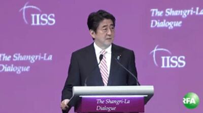 Thủ tướng Nhật Shinzo Abe trên diễn đàn Đối thoại Shangri-La, 30 tháng 5, 2014 - Courtesy of IISS document