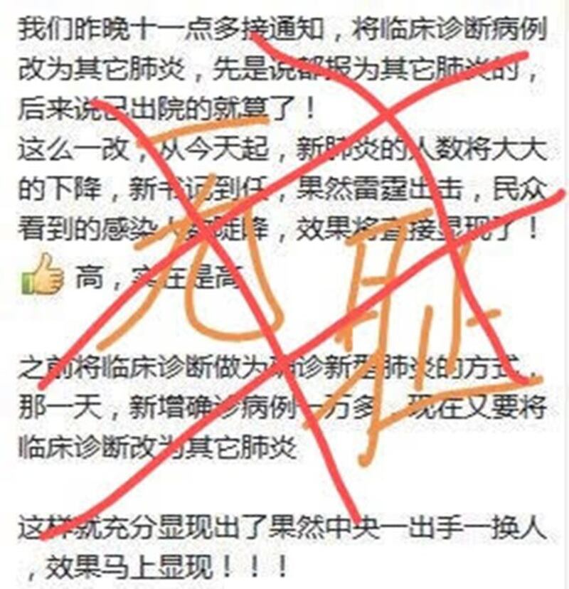 武汉医护人员披露，官方将临床确诊病例改为普通肺炎。（网络图片/乔龙提供）