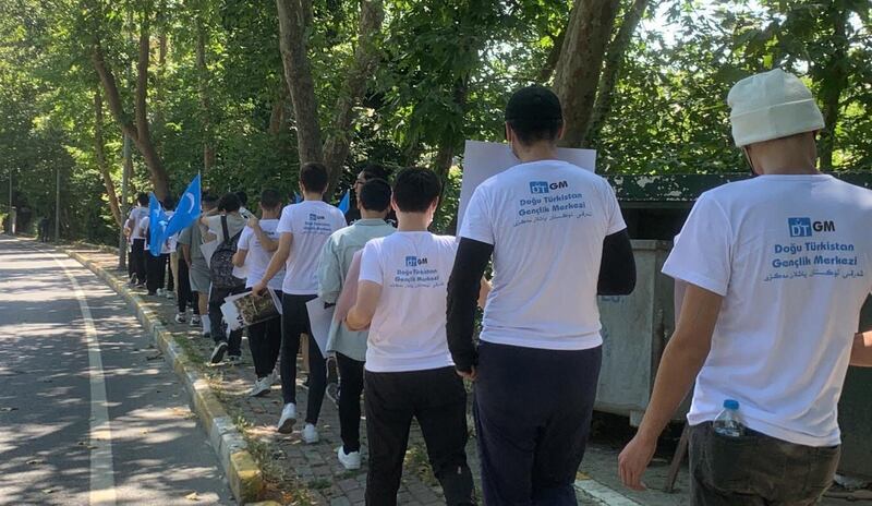 Uyghur youths from the East Turkistan Youth Center in Istanbul head to a protest against China in an undated photo. Credit: RFA