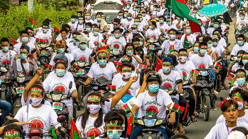 Kachin State People’s Party supporters campaigning in the state capital Myitkyina, Oct. 17, 2020. Credit: RFA /Elizabeth Jangma 