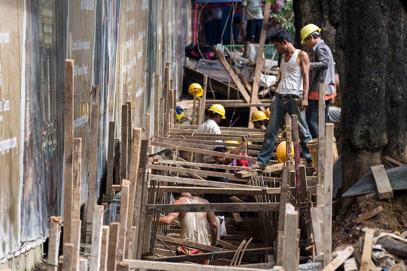 Construction workers, July 20, 2016 in Yangon, Myanmar. (Alex Berger via Flickr)